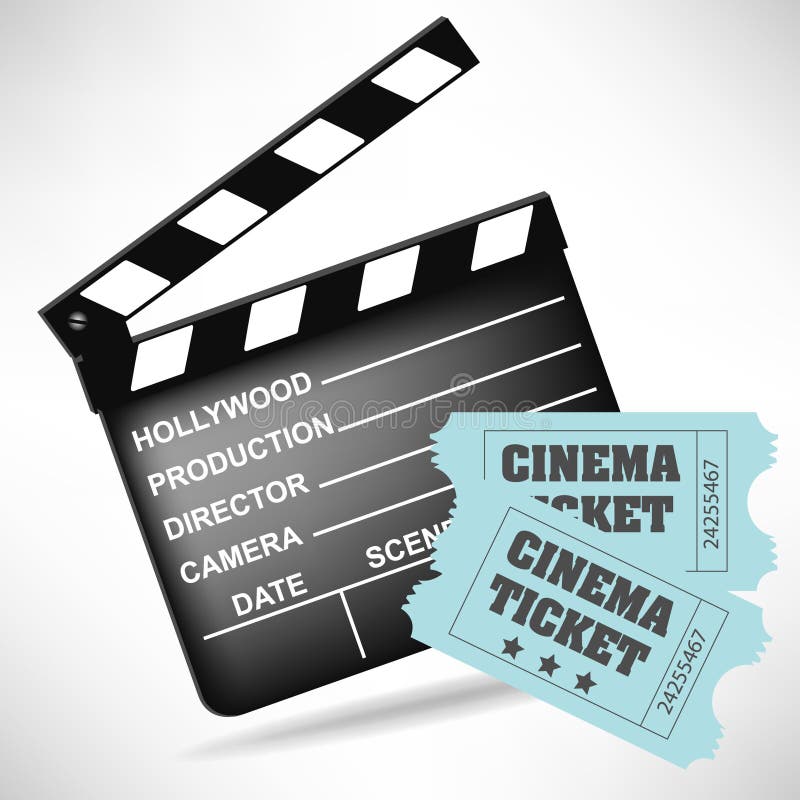 Filmu clapper deski i filmu bilety ilustracja wektor Filmu clapper deski i filmu bilety ilustracja wektor