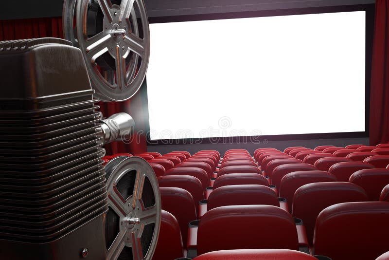 Filmu projektor i pustego miejsca kina ekran z pustymi siedzeniami kino ilustracji Filmu projektor i pustego miejsca kina ekran z pustymi siedzeniami kino ilustracji