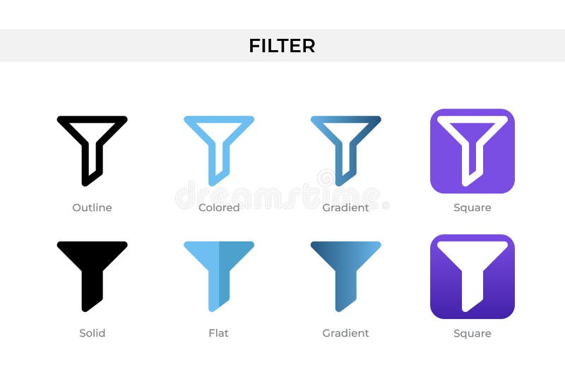Filter Icon in Different Style. Filter Vector Icons Designed in Outline