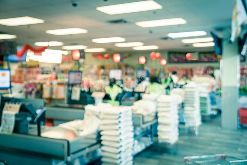 Filtered image blurry background checkout counter at Asian supermarket in USA stock photography Filtered image blurry background checkout counter at Asian supermarket in USA stock photography