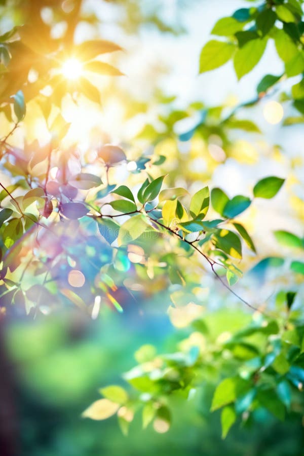 Filtri luminosi per la luce del sole attraverso le foglie. Sceneggiatura di natura fogliare. Ambiente salute primaverile. Luce nat illustrazione vettoriale
