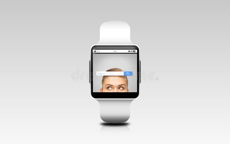 Fim acima do relógio esperto com a barra da busca do Internet foto de stock royalty free