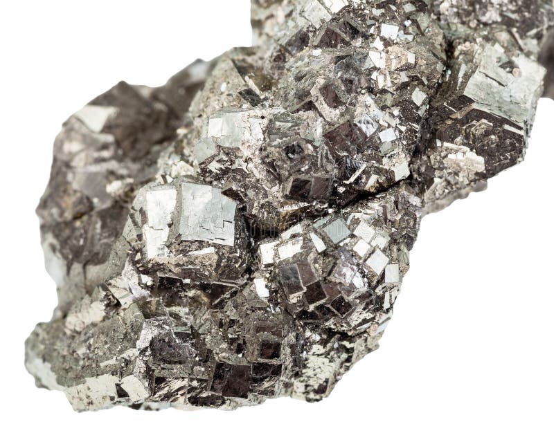 Fim branco da pirite de ferro de Marcasite isolado acima fotografia de stock Fim branco da pirite de ferro de Marcasite isolado acima fotografia de stock