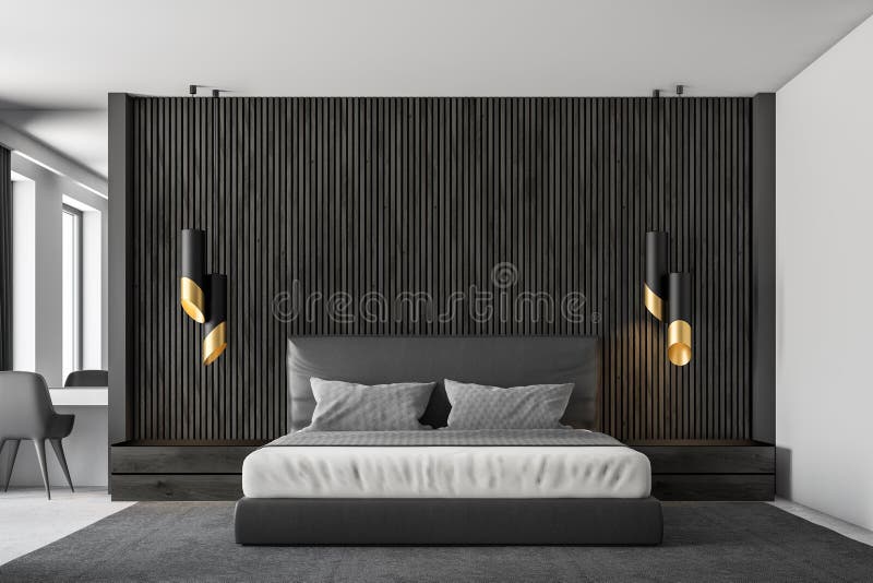 Fin en bois noire d'intérieur de chambre à coucher principale illustration libre de droits Fin en bois noire d'intérieur de chambre à coucher principale illustration libre de droits