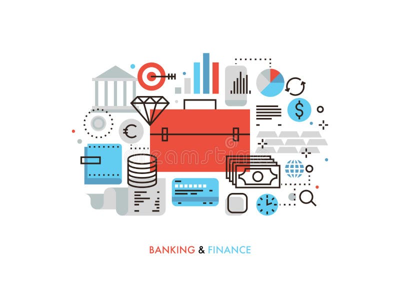 Finance and banking flat line illustration stock illustration Finance and banking flat line illustration stock illustration