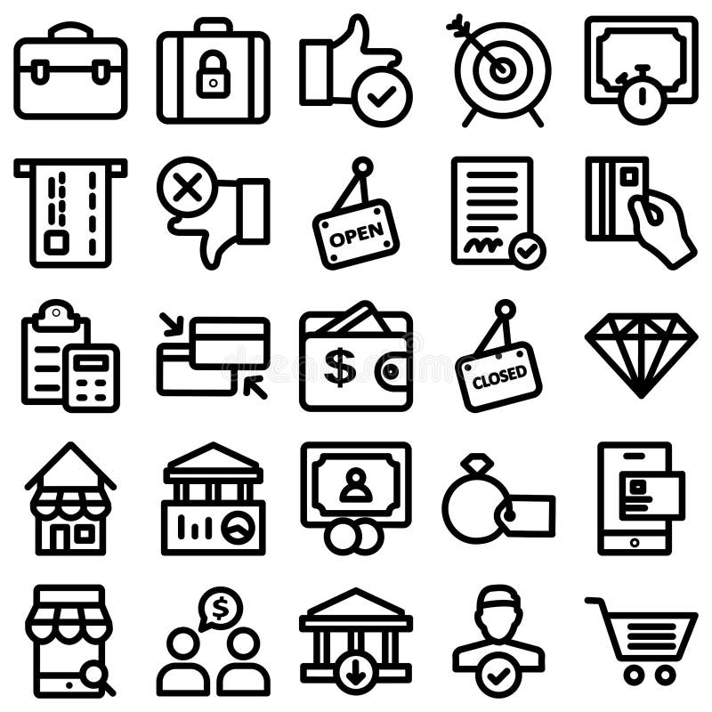 Finance bold outline vector icons set included banking and digital banking every single icon can be easily modified or edited royalty free illustration