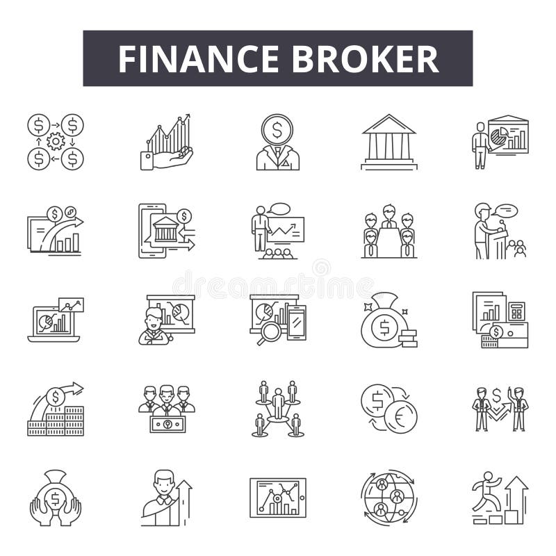 Finance broker line icons, signs, vector set, outline illustration concept vector illustration Finance broker line icons, signs, vector set, outline illustration concept vector illustration