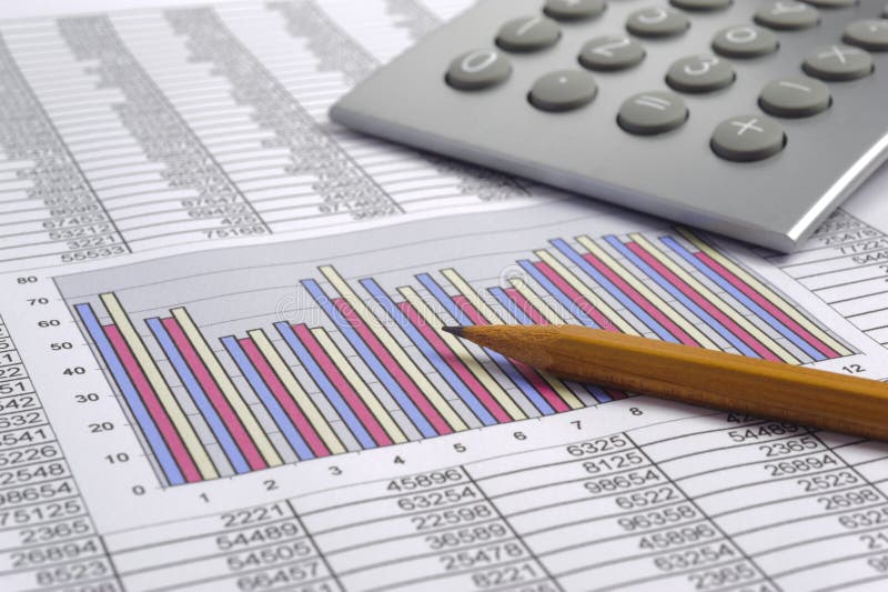 Finance business calculation with calculator, chart and pencil. Diagram marketing research concept stock images, royalty-free photos and pictures