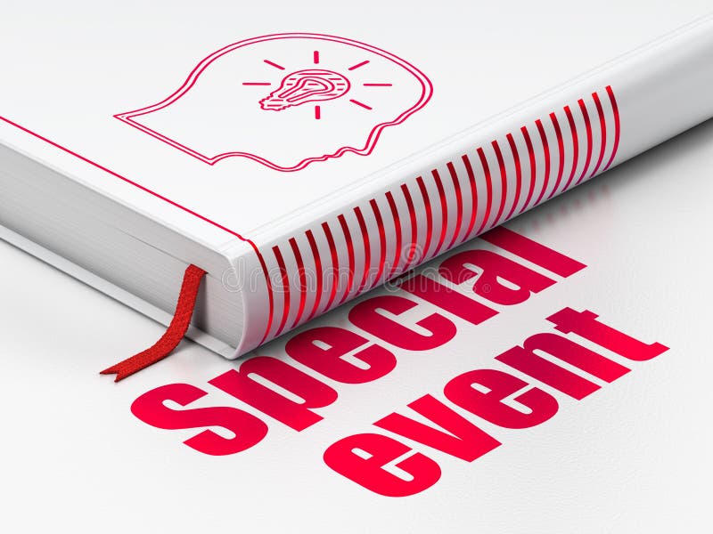 Finance concept: book Head With Lightbulb, Special Event on white royalty free stock photos Finance concept: book Head With Lightbulb, Special Event on white royalty free stock photos