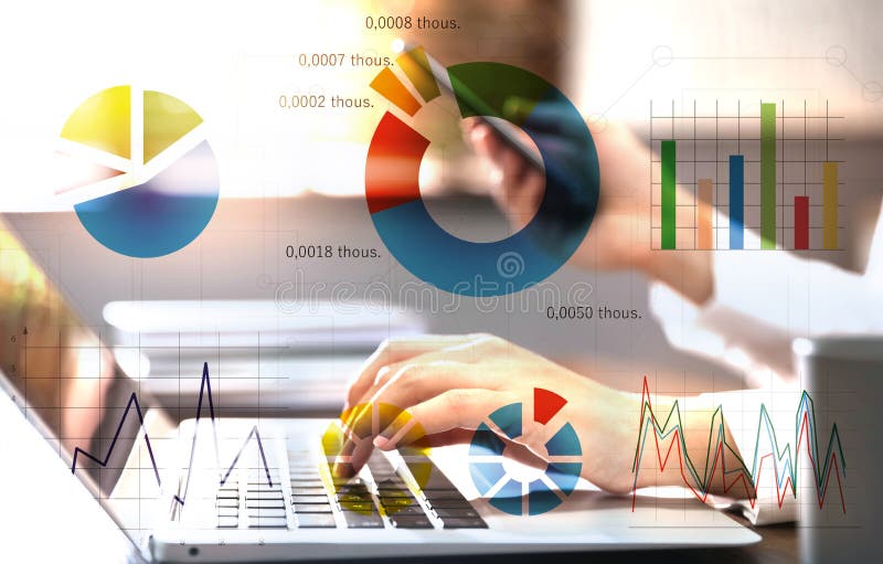 Finance Trading Concept. Woman Working with Laptop in Office and Charts ...