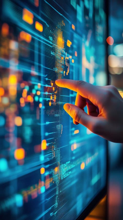 Financial Analysis Using Data Visualization Techniques on a Digital Display With Colorful Graphs stock photo