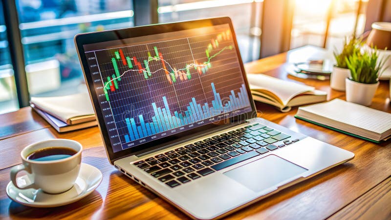 A Financial Analysts Intense Workspace Navigating Market Trends and Data Visualization for Informed Decisions stock illustration
