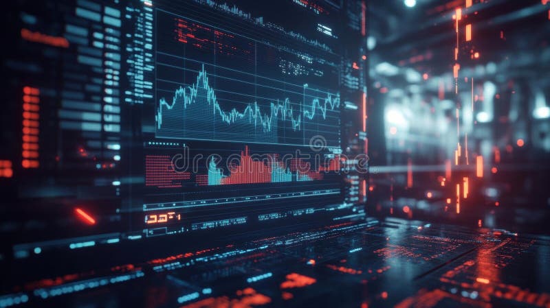 Financial Data Visualization Shows Market Trends and Analysis with Futuristic Technology Interface stock photography
