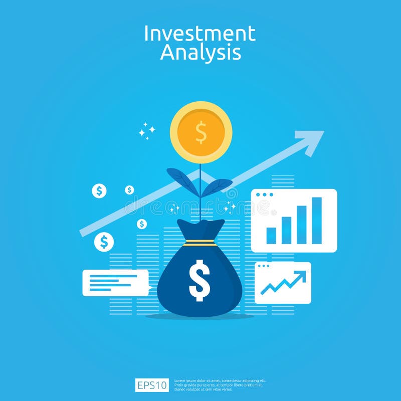 Financial investment analysis concept for business marketing strategy banner. Return on investment ROI vision with graph chart. vector illustration Financial investment analysis concept for business marketing strategy banner. Return on investment ROI vision with graph chart. vector illustration
