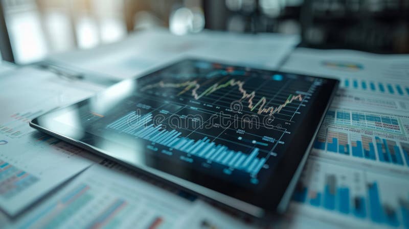 Financial Planning, Digital budget analysis with detailed chart and graphs. royalty free illustration