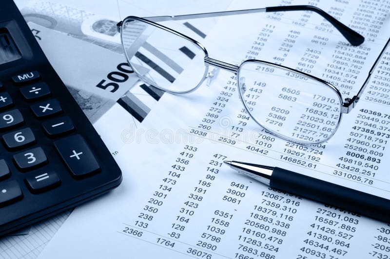 The financial report. Blue tone