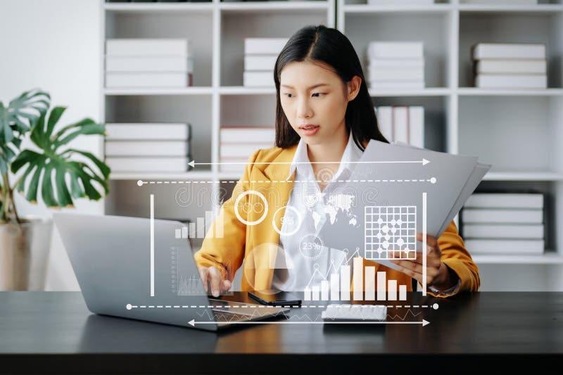 Financial report data of business operations balance sheet and income statement as Fintech concept stock photos