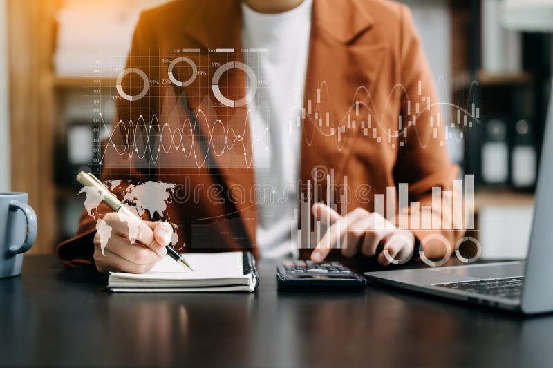 Financial report data of business operations balance sheet and income statement as Fintech concept. in office royalty free stock photography