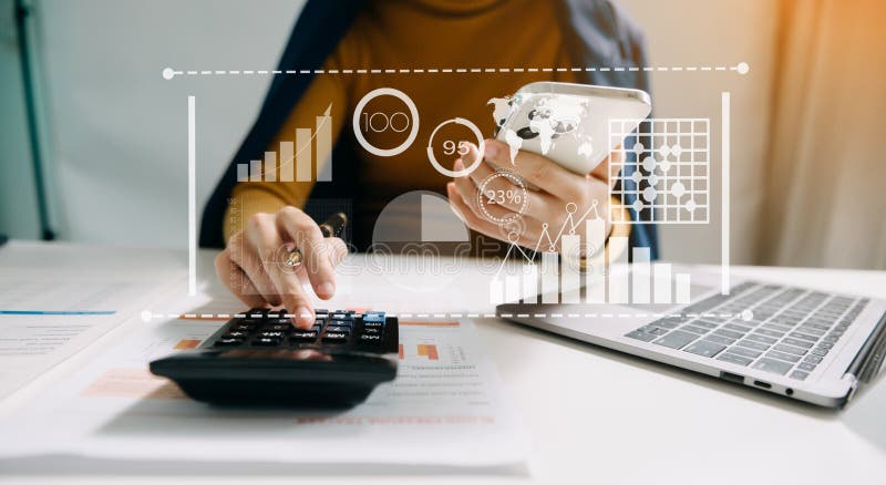 Financial report data of business operations balance sheet and income statement as Fintech stock photography