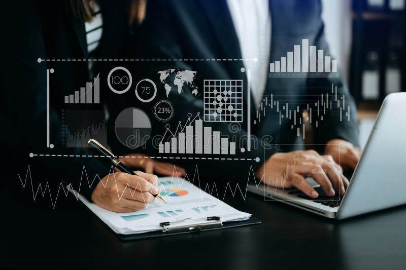 Financial report data of business operations balance sheet and income statement as Fintech concept stock photo