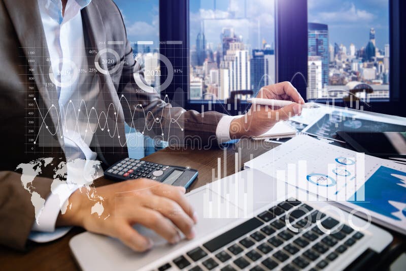 Financial report data of business operations balance sheet and income statement as Fintech concept royalty free stock images