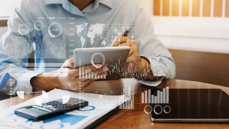 Financial report data of business operations balance sheet and income statement as Fintech concept stock image