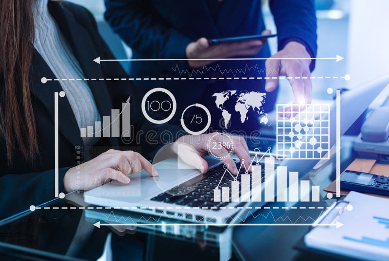 Financial report data of business operations balance sheet and income statement as Fintech concept stock illustration