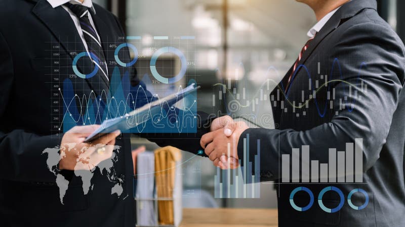 Financial report data of business operations balance sheet and income statement and diagram as Fintech concept. Business team royalty free stock image