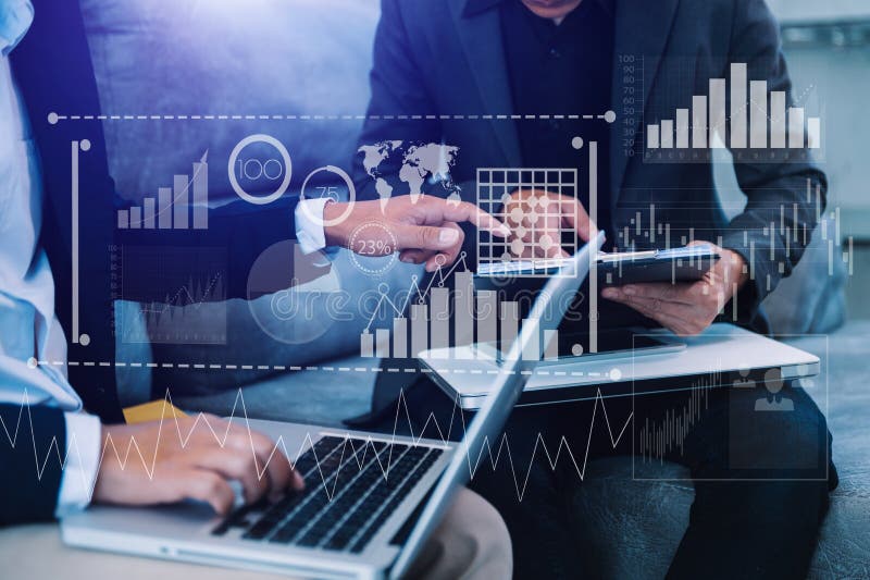 Financial report data of business operations balance sheet and income statement and diagram as Fintech concept stock photo
