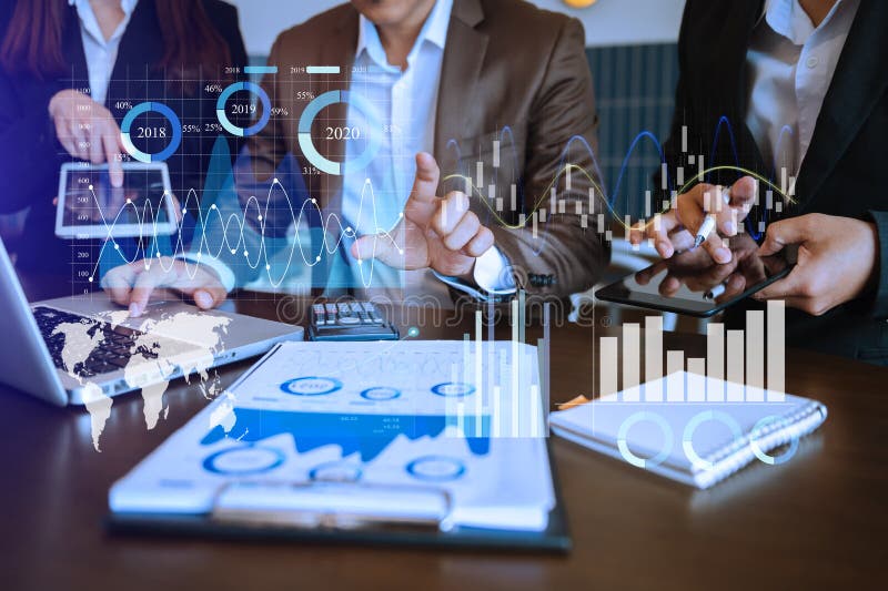 Financial report data of business operations balance sheet and income statement and diagram as Fintech concept. Business team stock photography