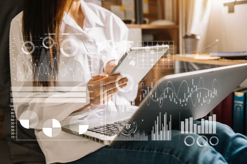 Financial report data of business operations balance sheet and income statement and diagram as Fintech concept. Business team royalty free stock image