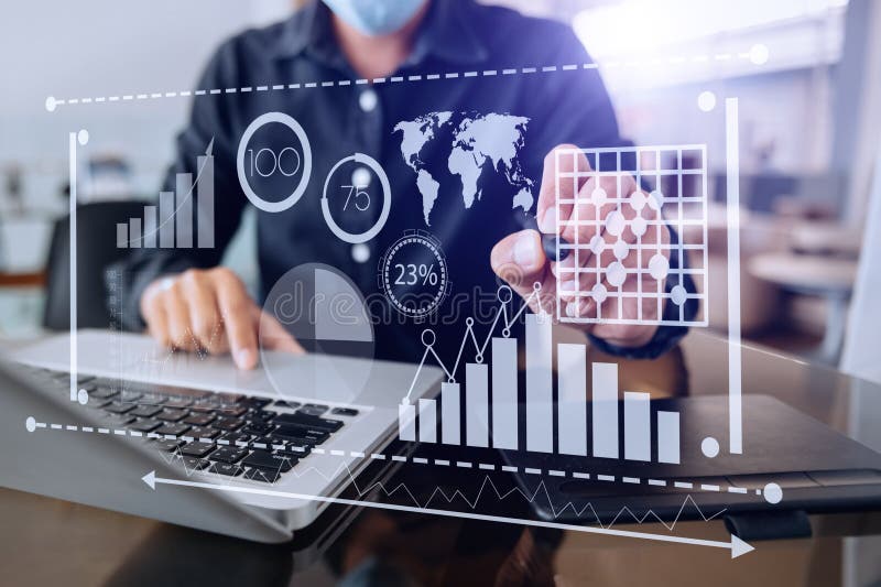 Financial report data of business operations balance sheet and income statement and diagram as Fintech concept stock image