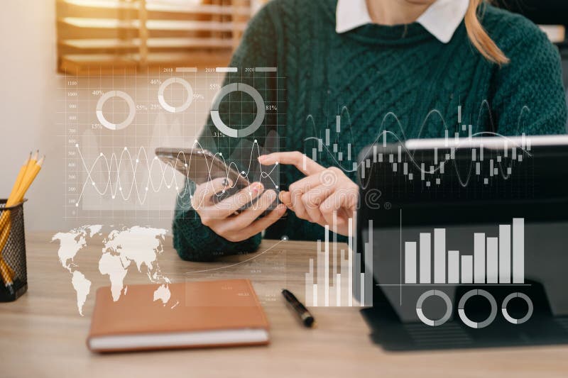 Financial report data of business operations balance sheet and income statement and diagram as Fintech concept. Business team royalty free stock photography