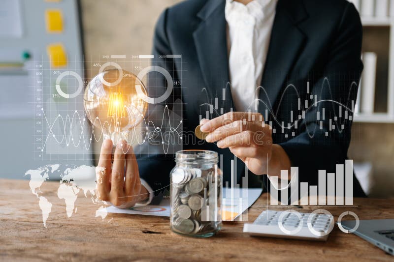 Financial report data of business operations balance sheet and income statement and diagram as Fintech concept. Business team royalty free stock photos