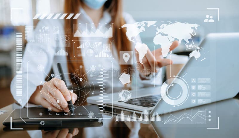 Financial report data of business operations balance sheet and income statement and diagram as Fintech concept. Business team stock photos