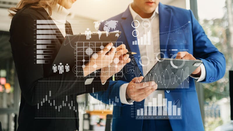 Financial report data of business operations balance sheet and income statement and diagram as Fintech concept. Business team royalty free stock image