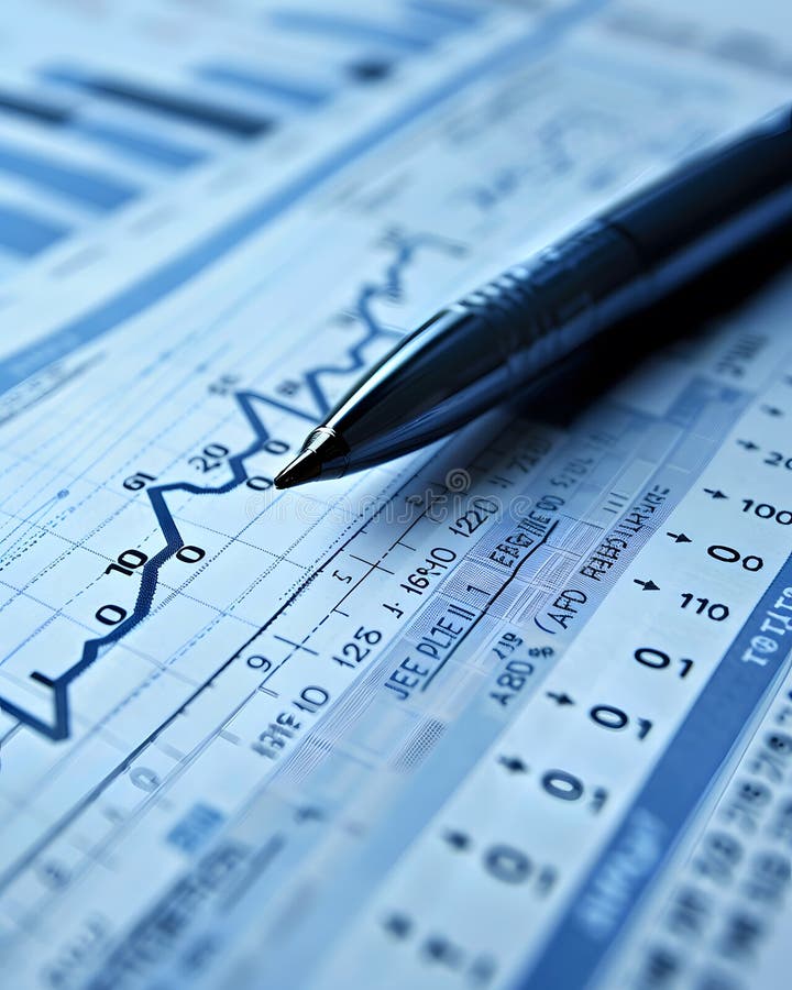 Closeup Blue Financial Charts Graph Data Pen Business Report Statistics ...