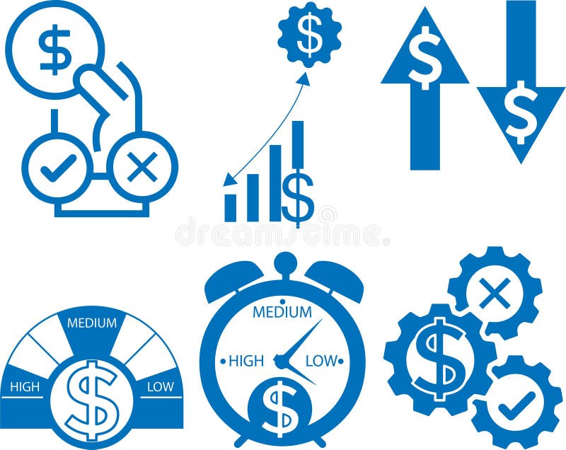 Financial Risk Icon, Finance Icon, Risk Blue Vector Icon Set Stock