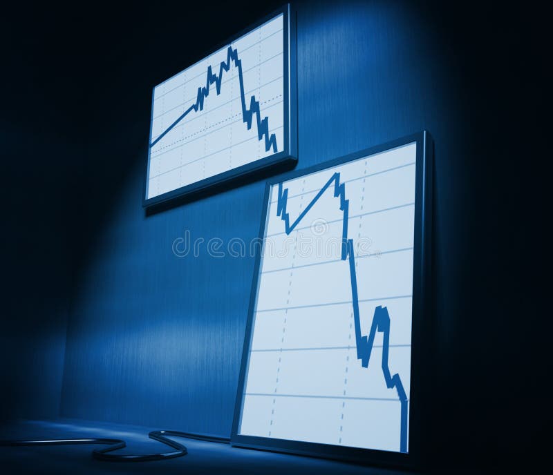 3d image of lcd on wall showing decrease financial stat. Line financial growth decrease stock images, royalty-free photos and pictures