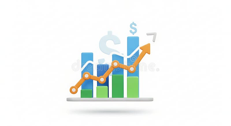 Financial success visualized with a rising 3D chart vector illustration