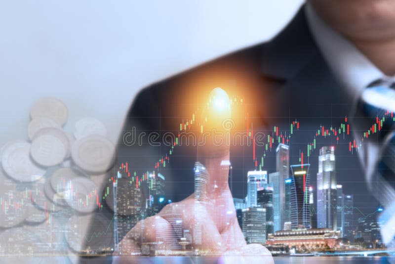 Financial trading stock concept with businessman touching hologram royalty free stock image Financial trading stock concept with businessman touching hologram royalty free stock image
