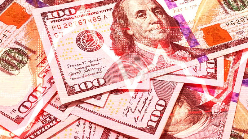 Financial chart of profit indicators on US$ 100 bills. Economics and finance. Cash banknotes. The American national currency. Background of cash dollar bills. Financial chart of profit indicators on US$ 100 bills. Economics and finance. Cash banknotes. The American national currency. Background of cash dollar bills