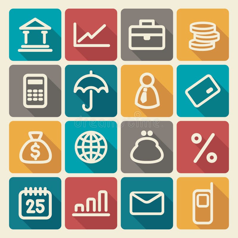 Financiën en Bankwezen geplaatste pictogrammen vector illustratie Financiën en Bankwezen geplaatste pictogrammen vector illustratie