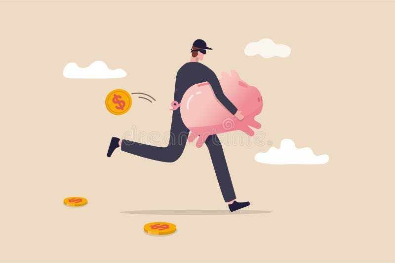 Finansiell brottslighet som stjäl investeringsrisk eller banksäkerhetskoncept ung man med svart mask bankdräkt eller tjuv royaltyfri illustrationer