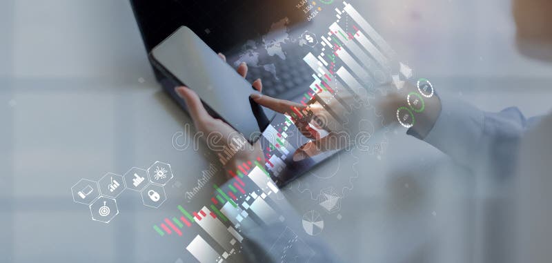 Finansiell dataanalys och mobilteknik royaltyfria foton