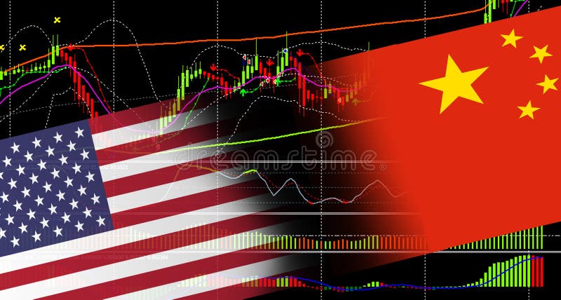 Finansiellt aktiemarknadgrafdiagram av den investeringUSA Amerika flaggan och den Kina flaggan vektor illustrationer Finansiellt aktiemarknadgrafdiagram av den investeringUSA Amerika flaggan och den Kina flaggan vektor illustrationer