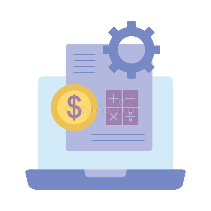 Finansieringsrapport för redovisningsprogramvara för bärbar dator Dollar Invoice Gear Management System Interface vektor illustrationer