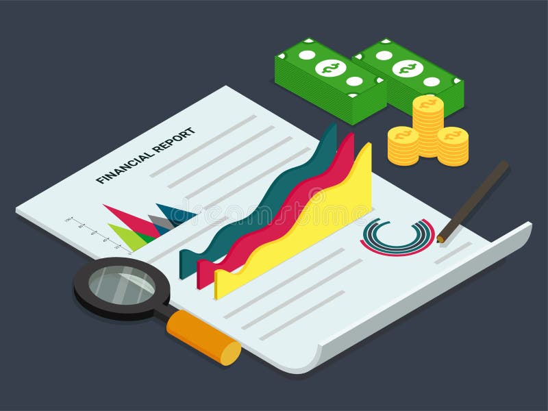Finanzberichts-Konzept Geschäft Infographics, mit Isometrics vektor abbildung Finanzberichts-Konzept Geschäft Infographics, mit Isometrics vektor abbildung