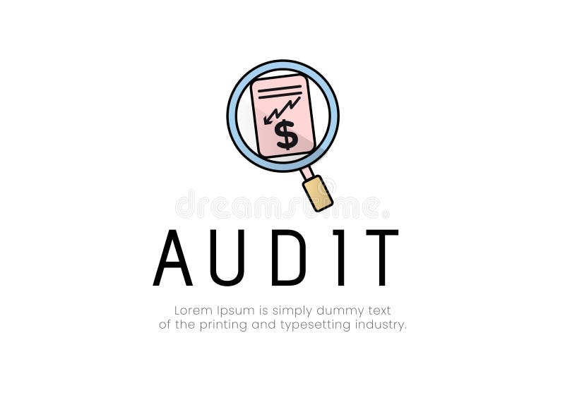 Finanțare. ilustrare vectorială a siglei de audit. există un document într-un pahar de mărire cu un semn de dolar și o săgeată jos royalty free illustration