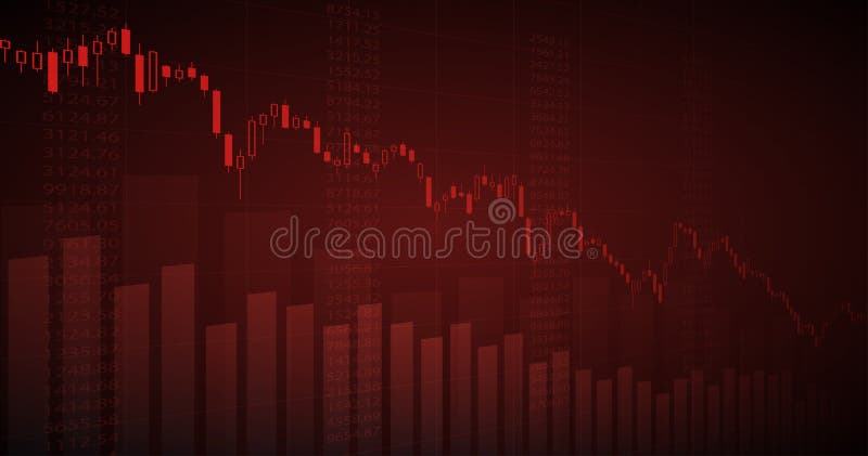 Widescreen abstract financial chart with downtrend line graph in stock market in red color background